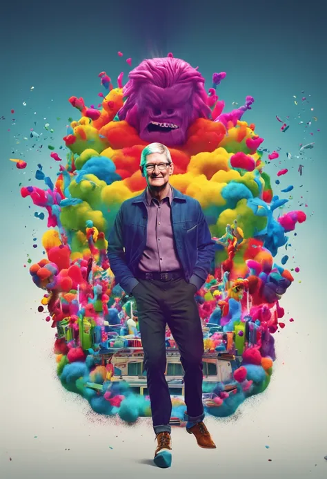 Tim Cook, album covers, Retro, Colorful, killian eng, 32K, A hyper-realistic