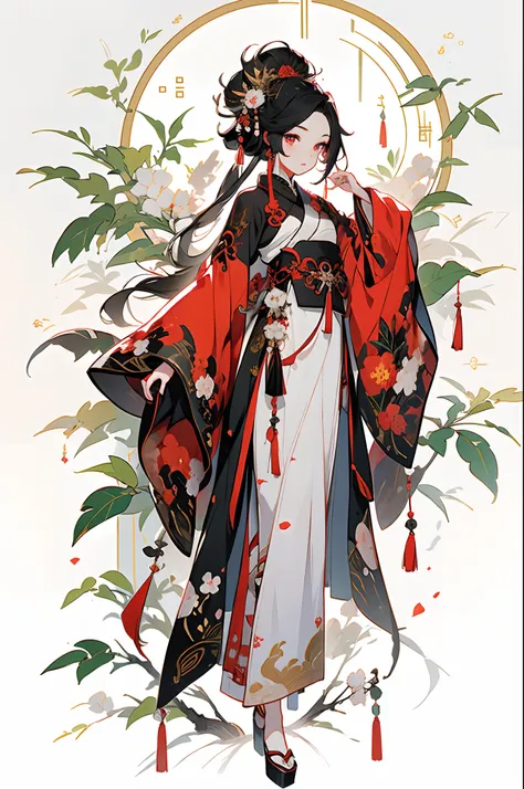 (Masterpiece:1.2)，Best quality，white backgrounid，Under bamboo leaves，(Ancient Chinese clothes，Hanfu)，（1Blittle girl：1.5，The upper part of the body，looking at viewert），Pink and white clothes，facial closeups，big beatiful eyes，detailed face with，Flashy clothe...