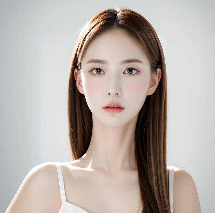 korean girl, very beautiful face, (photo realistic:1.4),(masterpiece, 4K, best quality, ultra detailed),studio shoot,pictorial,photography,realistic eyes, Ultra-Detailed Face, Detailed Lips, normal hand, glossy lips, glossy face, simple background