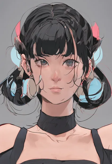 black hair, hair bobbles, wince, longeyelashes, solid circle eyes, fake animal ears, light smile, ear blush, fang, Surrealism, drop shadow, anaglyph, stereogram, tachi-e, pov, atmospheric perspective, depth of field, chiaroscuro, chiaroscuro, chiaroscuro, ...