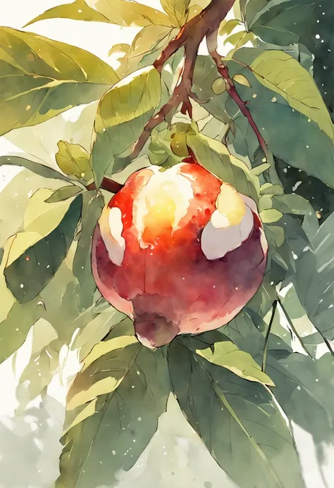 white backgrounid，Mangosteen, watercolor paiting， full color digital illustration ，the fruits、mangosteen