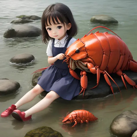 Little girl holding a large lobster