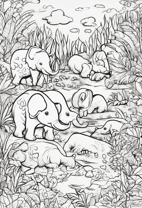 Create a detailed image of an adorable baby animal suitable for a coloring book. 9:11, black and white