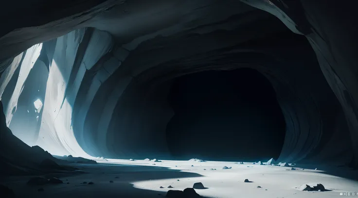 Cave on moon , fully realistic, fully dark cave ,no source of light ,no light