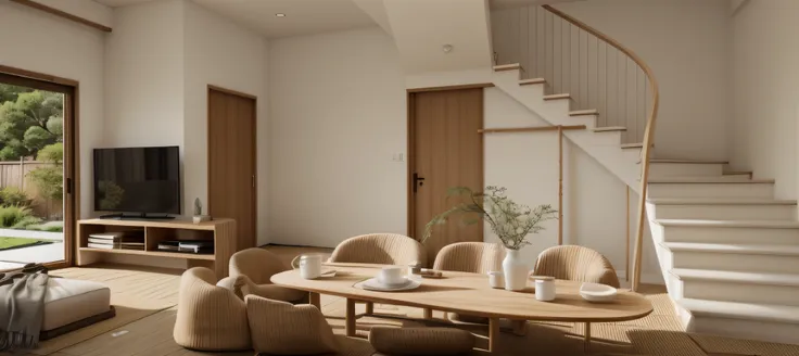 (japan livingroom:1.2), (actual photo:1.2), daylight, unreal engineer 8k, full hd 8k, cinema light, warm light, dining table and...