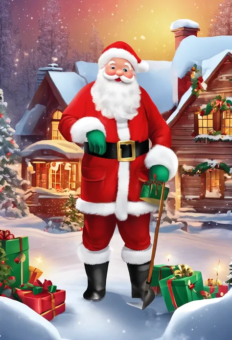 Imagine that，This Santa Claus poster is full of joy and warmth。Santa Claus is portrayed vividly，He wears a red coat、Red hat and white beard，Holding a bag full of gifts。

The background is a snow-white winter landscape，Snowflakes fall on lovely cottages in ...