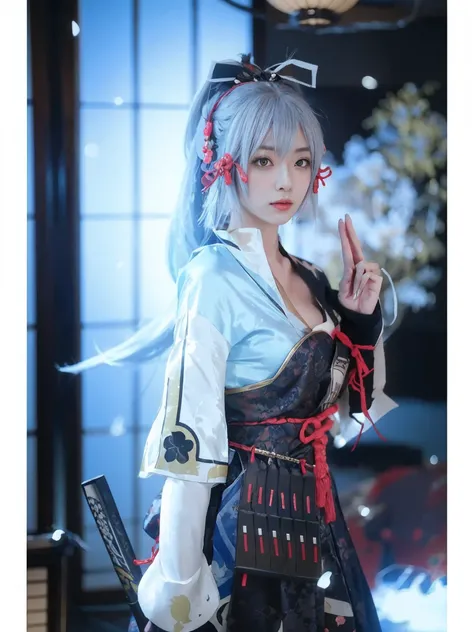 a close up of a woman in a costume holding a sword, anime girl cosplay, anime cosplay, kasumi arimura style 3/4, inspired by Leng Mei, japanese goddess, very beautiful cyberpunk samurai, cosplay, katana zero video game character, m4 sopmod ii girls frontli...