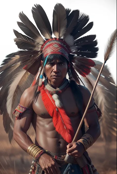 Create the image of the dramatic lighting of the American Indians, digital art trending on Artstation 8k HD high definition detailed realistic, circunstanciado, textura da pele, hiper detalhado, textura de pele realista, armadura, melhor qualidade, ultra h...