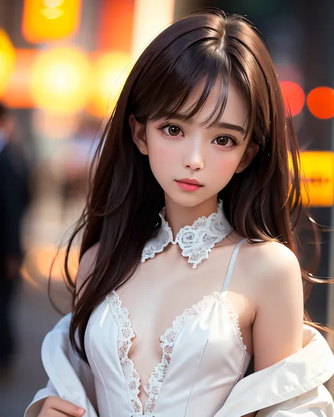 best quality, ultra hi res, photoreaslistic, a photography of a beautiful girl,  detailed face, undressing, (detailed Cropped lace blazer with a lot of frills and ribbons), Mountain, (face close up), seductive look, looking at another, random background, S...