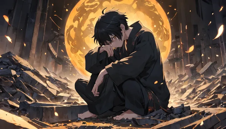 Haotian sat quietly next to the waste pile，The surrounding area is dilapidated，Holding a black shiny bead in his hand，He closes his eyes，Start chanting something like a mantra，A circle of faint light appeared around them。