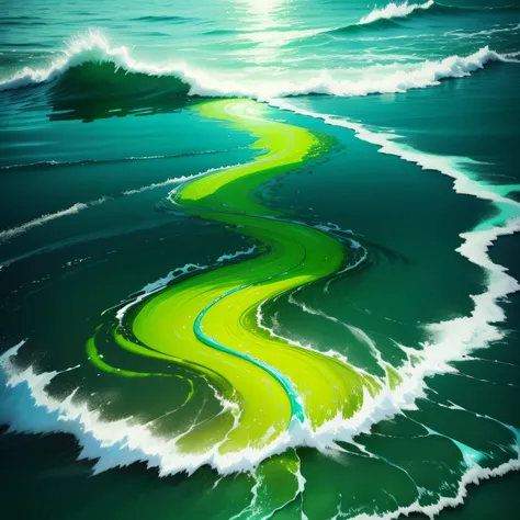 Green luminous liquid，Flowing into the blue sea