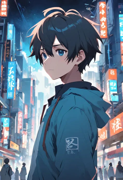 Guviz-style artwork, Guviz, Kawasi, Ross Tran style, High quality anime art style, Anime moe art style, Guweiz e Makoto Shinkai, Makoto Shinkais style, Anime boy, Makoto shinkai style,Blue eyes,Men with short hair,the street