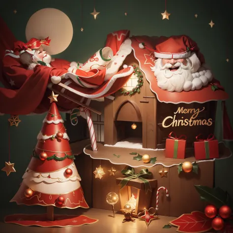 Imagine that，This Santa Claus poster is full of joy and warmth。Santa Claus is portrayed vividly，He wears a red coat、Red hat and white beard，Holding a bag full of gifts。

The background is a snow-white winter landscape，Snowflakes fall on lovely cottages in ...