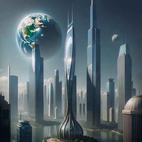 Skyscrapers　cyberpunked　epcot　planet earth　ＳＦ城市　Skyscrapers towering above the ground　top-quality　​masterpiece　超A high resolution