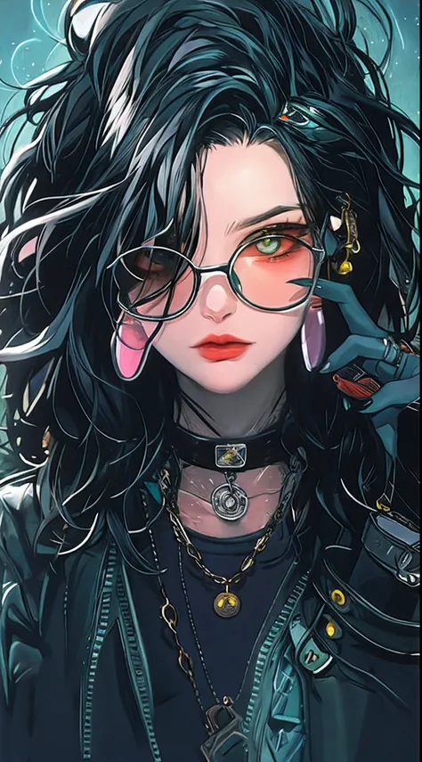 Anime girl smoking with black hair and sunglasses, black and white manga style, Arte em estilo Guviz, estilo de arte detalhado atraente, Estilo Charlie Bowater, 1 7 - year - old anime goth girl, detailed manga style, Quadrinhos em preto e branco, arte deta...