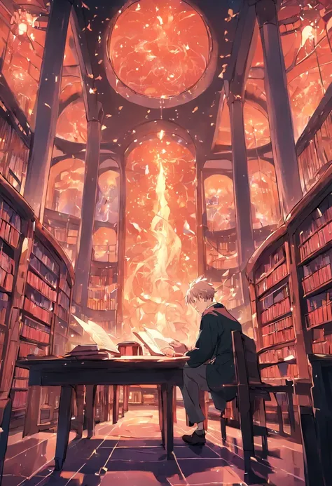 Man studying in library