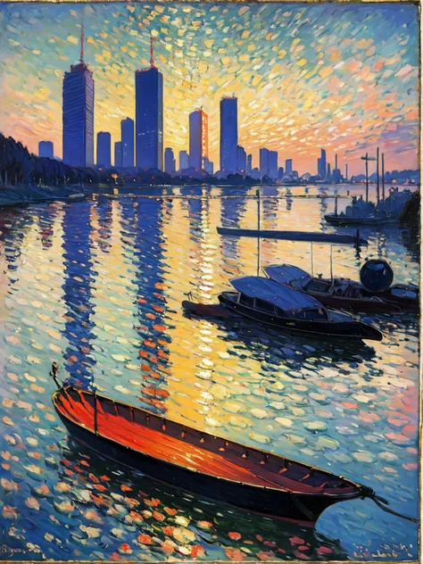 beautiful oil painting of tokyo in the style of claude monet, offcial art, impresionismo