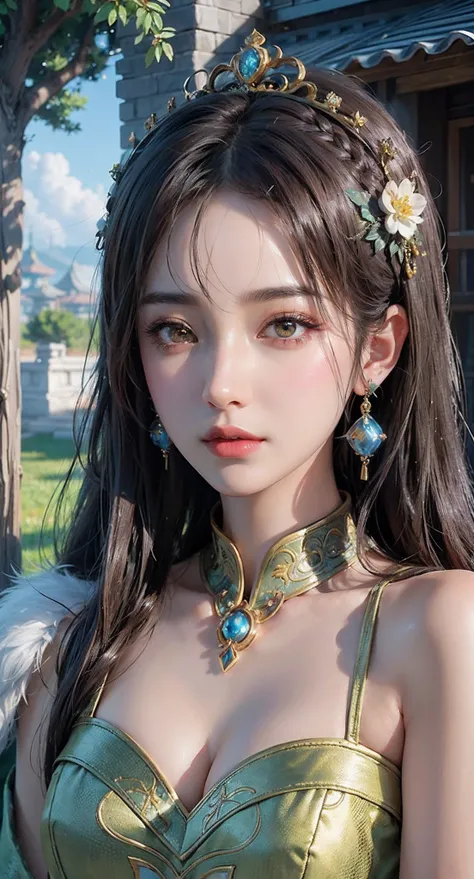 a close up of a woman with a tia on her head, intricate ornate anime cgi style, 4 k detail fantasy, anime cgi, cinematic goddess close shot, inspired by Li Mei-shu, a beautiful fantasy empress, inspired by Lan Ying, smooth anime cg art, close up character,...