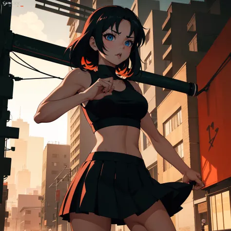 anime girl in a black top and skirt holding a baseball bat, anime style 4 k, anime style. 8k, ilya kuvshinov. 4 k, seductive anime girl, urban girl fanart, (anime girl), badass anime 8 k, 4k anime wallpaper, ilya kuvshinov landscape, ilya kuvshinov style, ...