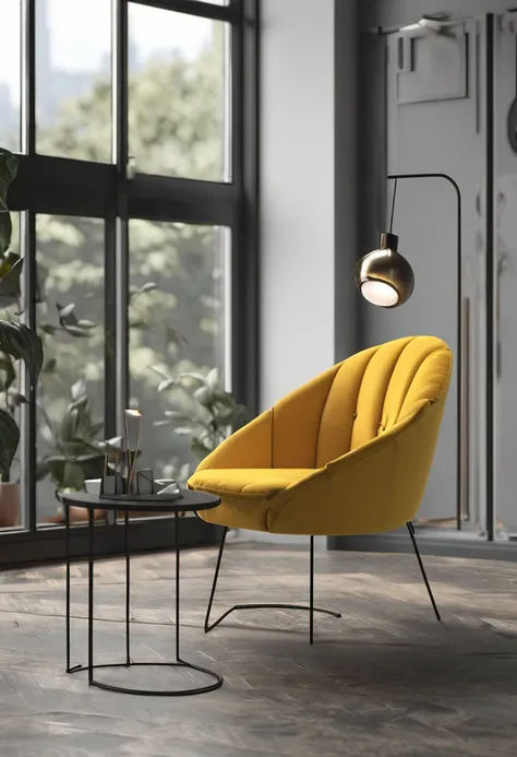 Close-up of a yellow chair with a black frame, 3 dmax, single chair, chair, 3DSMAX, 3 dsmax, 3D model, 3 d model, 3 ds max, 3ds Max, modeled in poser, 3D CG, 3 D CG, depicted as a 3 d render, modeled in 3 d, designed in blender