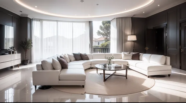 Luxury white round house, The circle occupies an area of 113.04 sqm, clean and uncluttered, Simple atmosphere, Spacious and bright, Dazzling light, Beautifully furnished, Luxury renovation. --auto