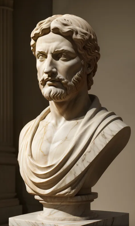 Portrait, realism, photorealism, ancient philosopher epithet, as a white marble statue