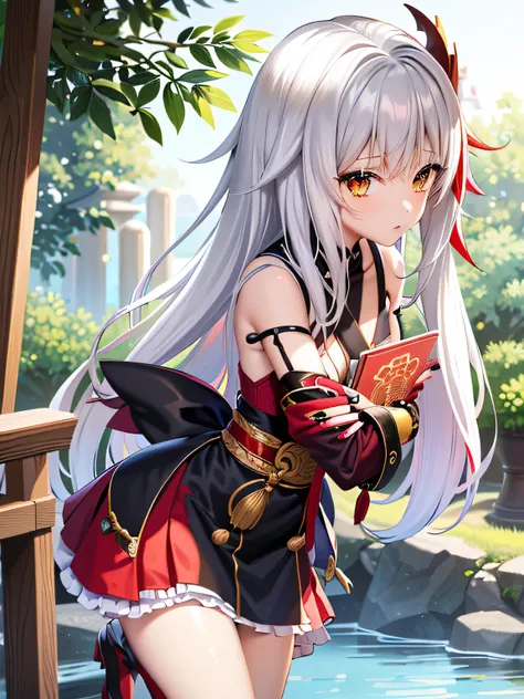 Anime girl with long white hair and red and black costume, onmyoji portrait, white-haired god, Onmyoji detailed art, onmyoji, seductive anime girls, azur lane style, Kushatt Krenz Key Art Women, Ayaka Genshin impact, style of anime4 K, cute anime waifu in ...