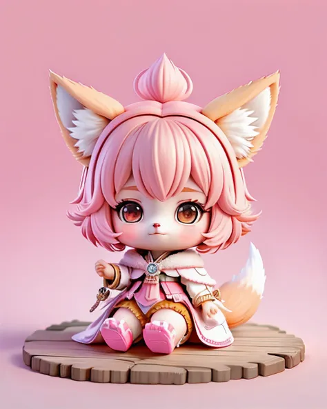 "Create masterpieces of cute creatures with inspired ultra-detailed concept art。Unleash your inner Cu73Cre4ture programmer with the power of steady diffusion，Bring your imagination to life！”，high detal，(a fox)，In pink，Pink flull，sat on the ground