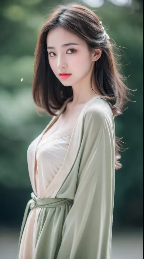 ((Best Quality, 8k, Masterpiece: 1.3)), Focus: 1.2, Perfect Body Beauty: 1.4, Buttocks: 1.2, ((Layered Haircut)), (Wet Clothes: 1.1), (Rain, Street:1.3), (Breasts: 1.2), (Hanfu: 1.2), Bare Shoulders, Bare Legs, Highly Detailed Face and Skin Texture, Fine E...