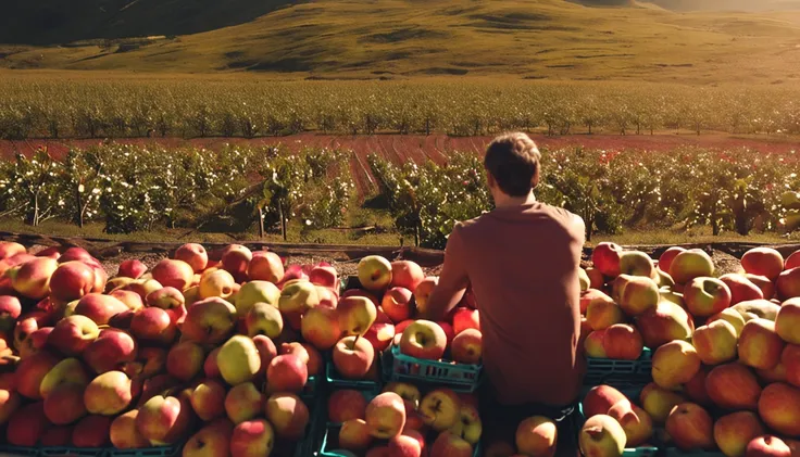 a man picking an apple