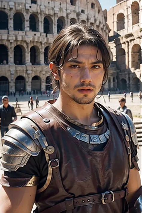 Greek Gladiator victorius in colloseum environnement Rome scene hyper realistic super detailed face hyper realistic master piece