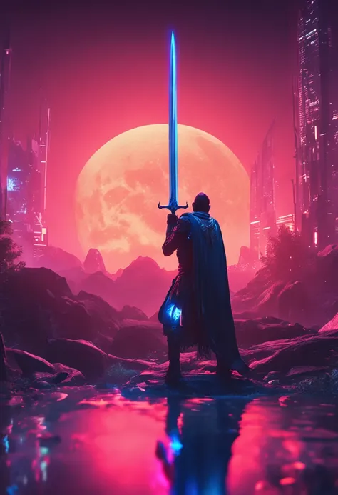 imagine a great sword, blue neon effects, dark theme, 4k, high quality, high details, mmo rpg style