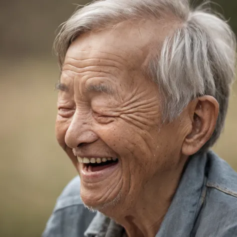 The old man laughed，Happiness is overflowing。