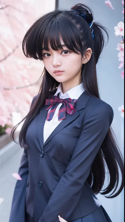 Girl, black hair, Japanese school uniform, realistic, ultra detail.