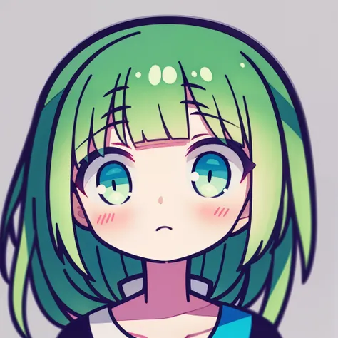 solo, 1 girl, looking at viewer, blunt bangs, white background, simple background, white hair, green gradient hair, short sleeves, watercolor pencil, expressionless, blush, virtual youtuber