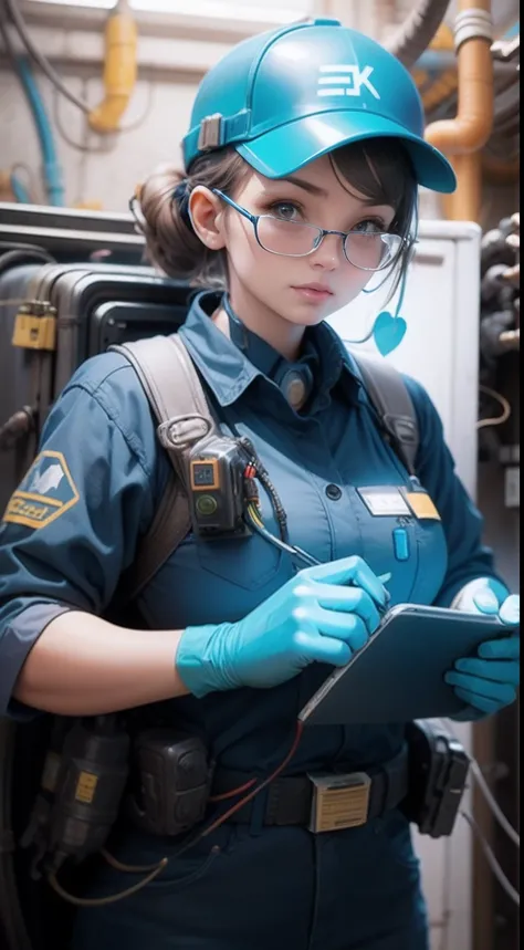 Electricians for networks and distribution lines wear blue uniforms，All personal protective equipment is ready for safety talks