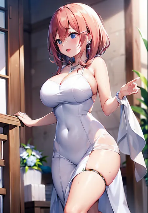 Leaking pink panties、Excited state、heart mark、PINK Underwear、top-quality、oppressive、masturbation、wedding dress（1:6）、Full-length images of the highest quality、Highly detailed anime super detail、​masterpiece、tre anatomically correct、Detailed hand、(Mother 1.6...