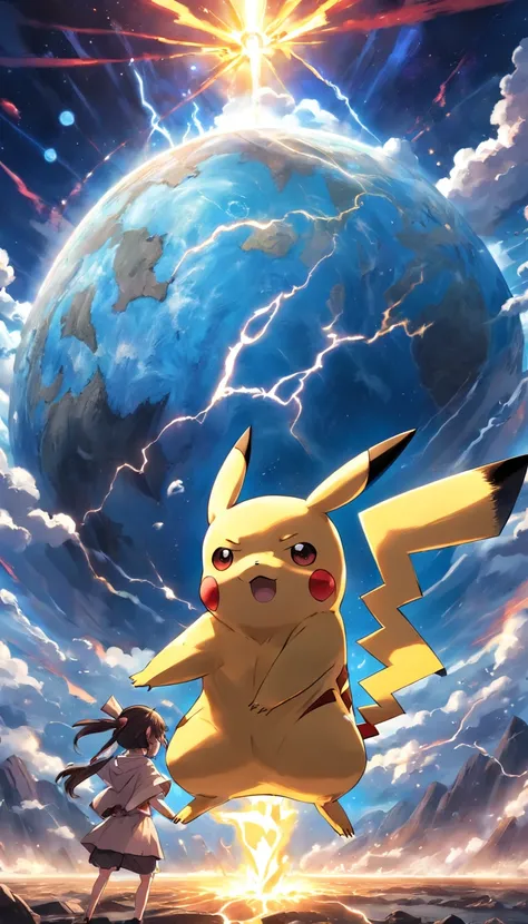 Pikachu fighting a planet sized Zeus in on the sun.