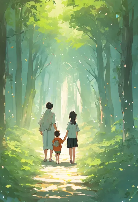 Play the role of small hands holding big hands，Parents lead their children along the tree-lined paths，Show mutual support and mutual growth between parents and children。
The parent-child background shows a harmonious family atmosphere，Parents holding their...