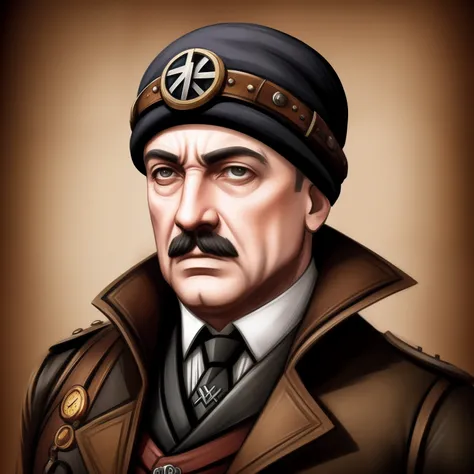 Steampunk Adolph hitler wearing a beanie with proper on top , concept art, 4k, steampunk