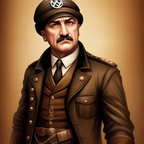 Steampunk Adolph hitler wearing a beanie with proper on top , concept art, 4k, steampunk