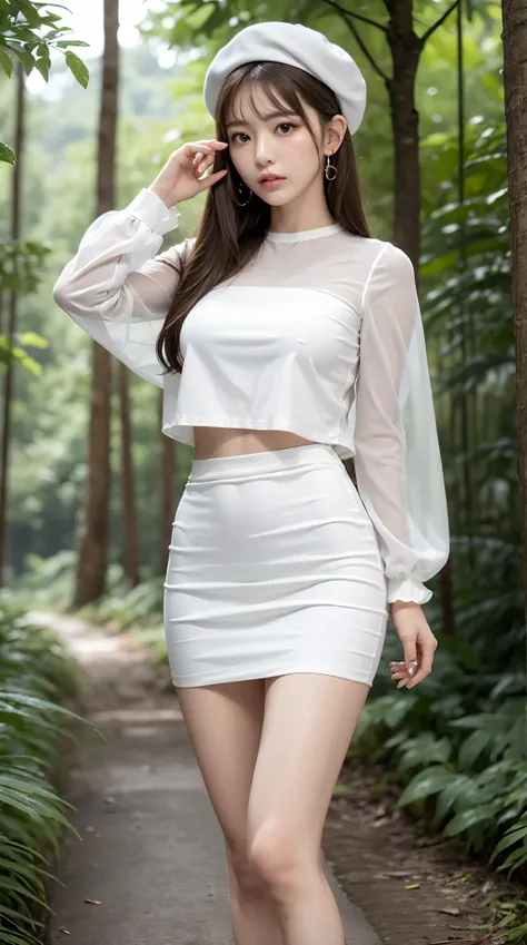 (Best Quality, masutepiece, Ultra HD: 1.3), 1girl in, middlebreasts, light brown hair, Blunt bangs, hair behind ear, hair over shoulder, Long hair, slender body shape, Ultra Fine Face, Delicate lips, Beautiful eyes, thin blush, eyes are light brown, perfec...