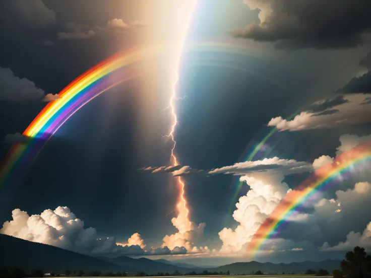 Rainbow: A spectrum of colors arcing across the sky after a rain shower, symbolizing hope and beauty after a storm.