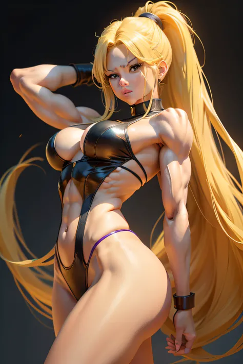 Dragon Ball style，Women make people，long whitr hair，A yellow-haired，Raised sexy，musculature，quadratic element，frontage