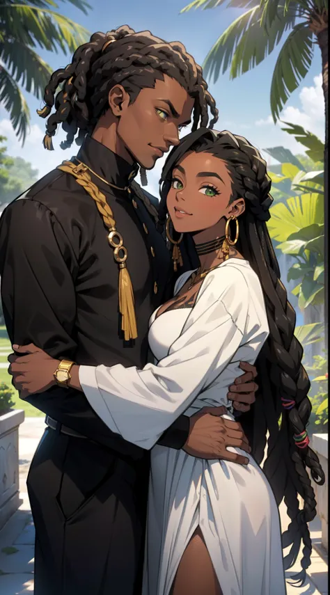 "produza uma imagem de estilo anime que celebra o amor entre casais negros. a garota, pele negra, pele negra, pele negra 1.5,  w...