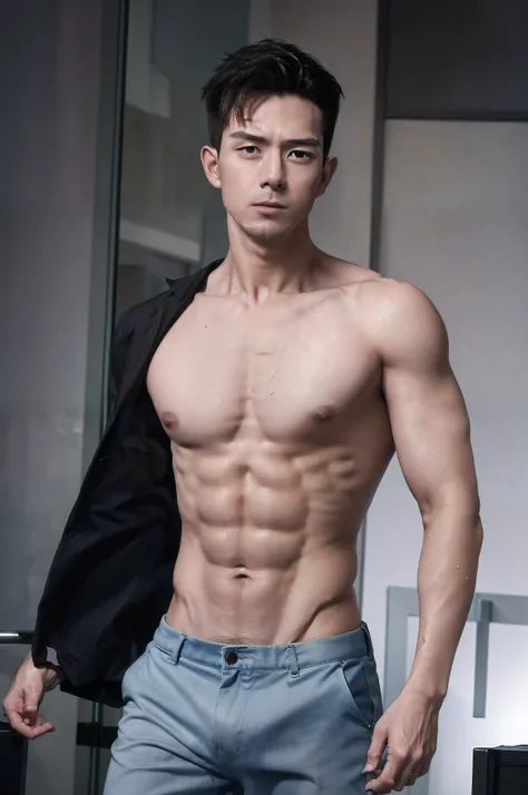 Handsome Face, shirtless ,sweat muscle body,hanged ,Crisp Focus: 1.2,handsome man with Perfect Figure: 1.4Abs:1.2、Wet Body:1.5、Highly Detailed Face and Skin Texture、((Best Quality, 8k, Masterpiece:1.3))),