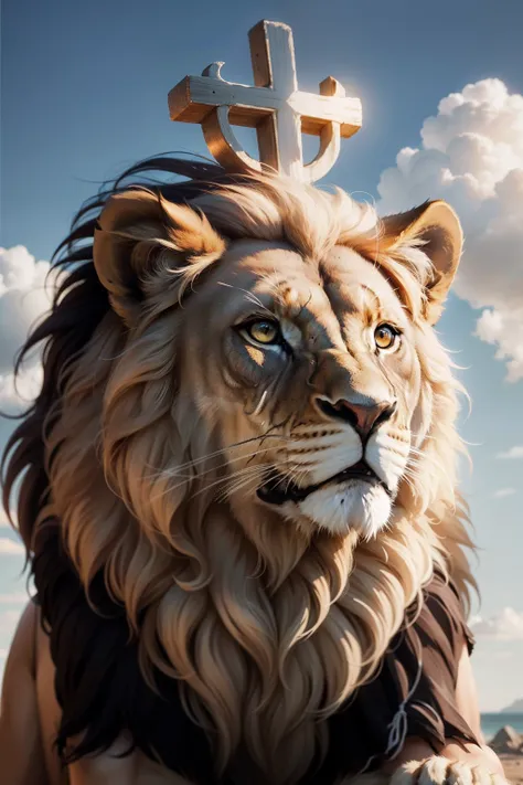 The lions head on the side wears a cross crown