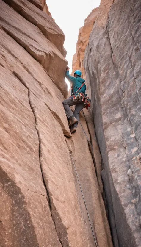 Climber climbing a very steep rocky escarpment