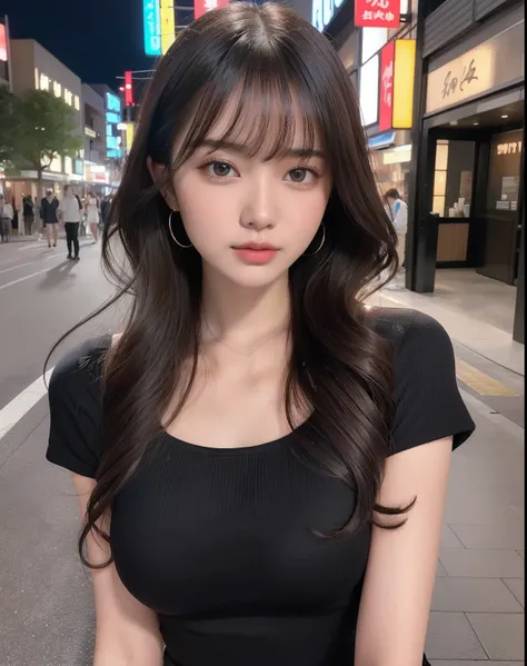 (RAW Photos: 1.2), (Photorealsitic: 1.4), (Best Quality: 1.4), 超A high resolution, (Detailed eyes), (detailed facial features), (Detailed clothing features), 8K resolution, Solo Focus, Bangs, skin tightening, (Slender girl), Beautiful resort background、jap...