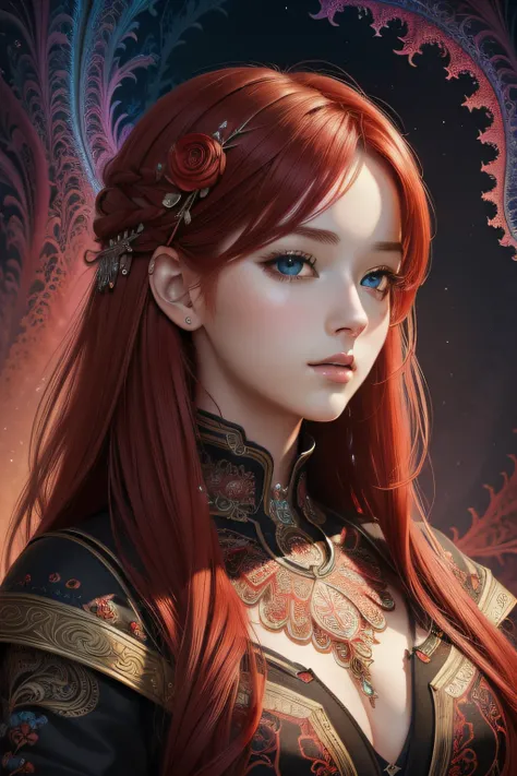 (masterpiece, top quality, best quality, official art, beautiful and aesthetic:1.2), (1girl), extreme detailed,(fractal art:1.3),colorful,highest detailed,cute, red hair